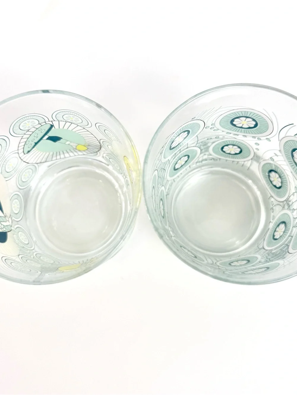 VTG IKEA Busig Psychedelic Penguin, Magic Mushroom Flower Low Glasses Set of 2